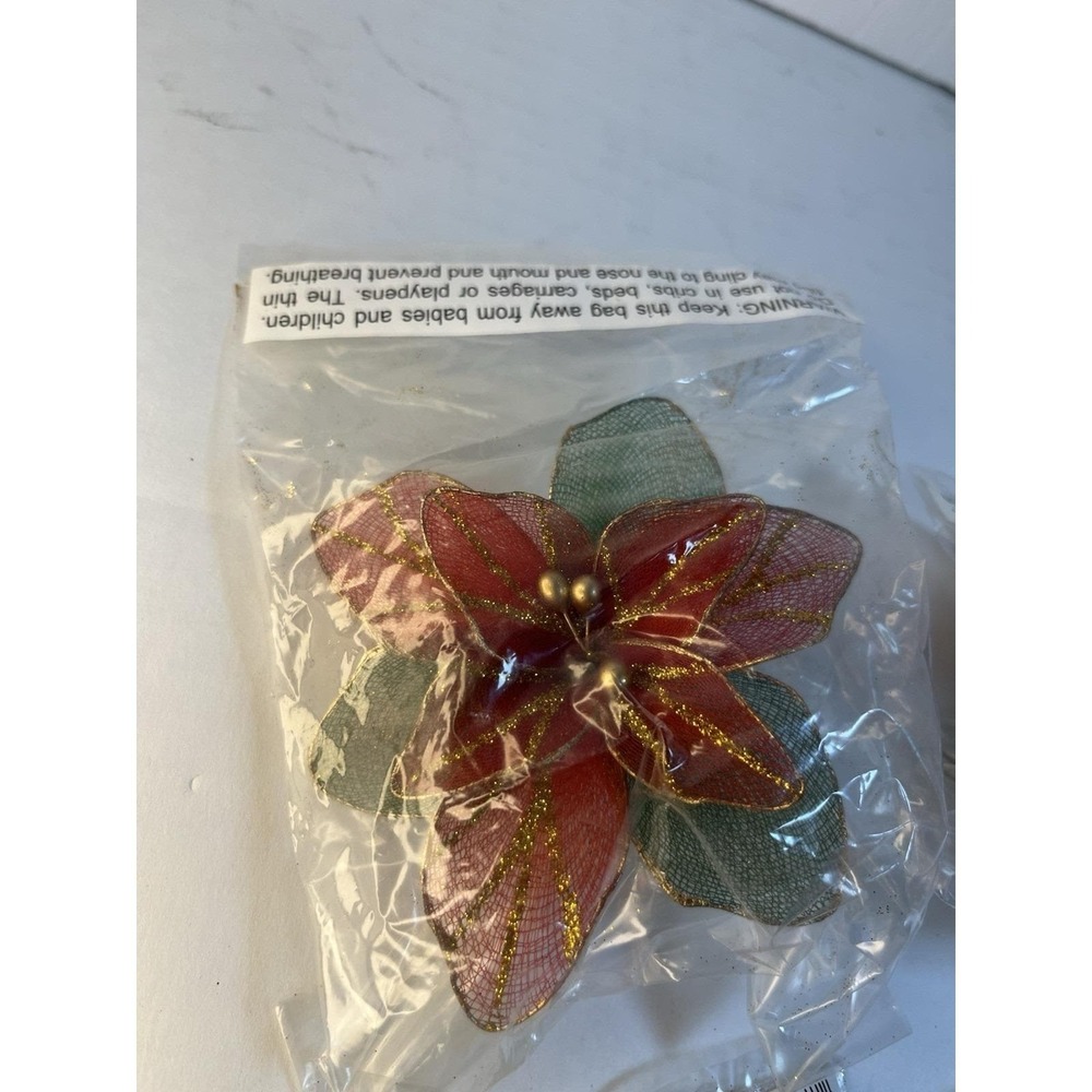Vintage Green Gold Red Leaf Floral Christmas Poinsettia Ornament Corsage Crafts‎
